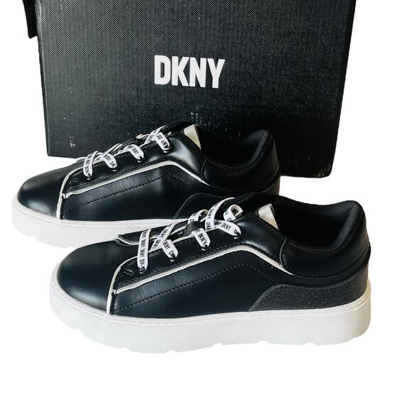 NEW DKNY Brooke Glitter SNEAKER Little Girls 1 Black & White SHOES Laced In Box - Picture 3 of 8